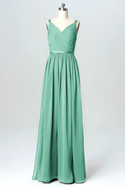 Chiffon Column V-Neck Sleeveless Bridesmaid Dress-B03079