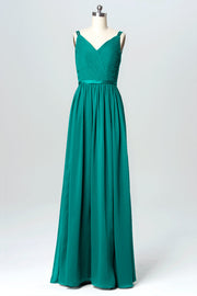 Chiffon Column V-Neck Sleeveless Bridesmaid Dress-B03079