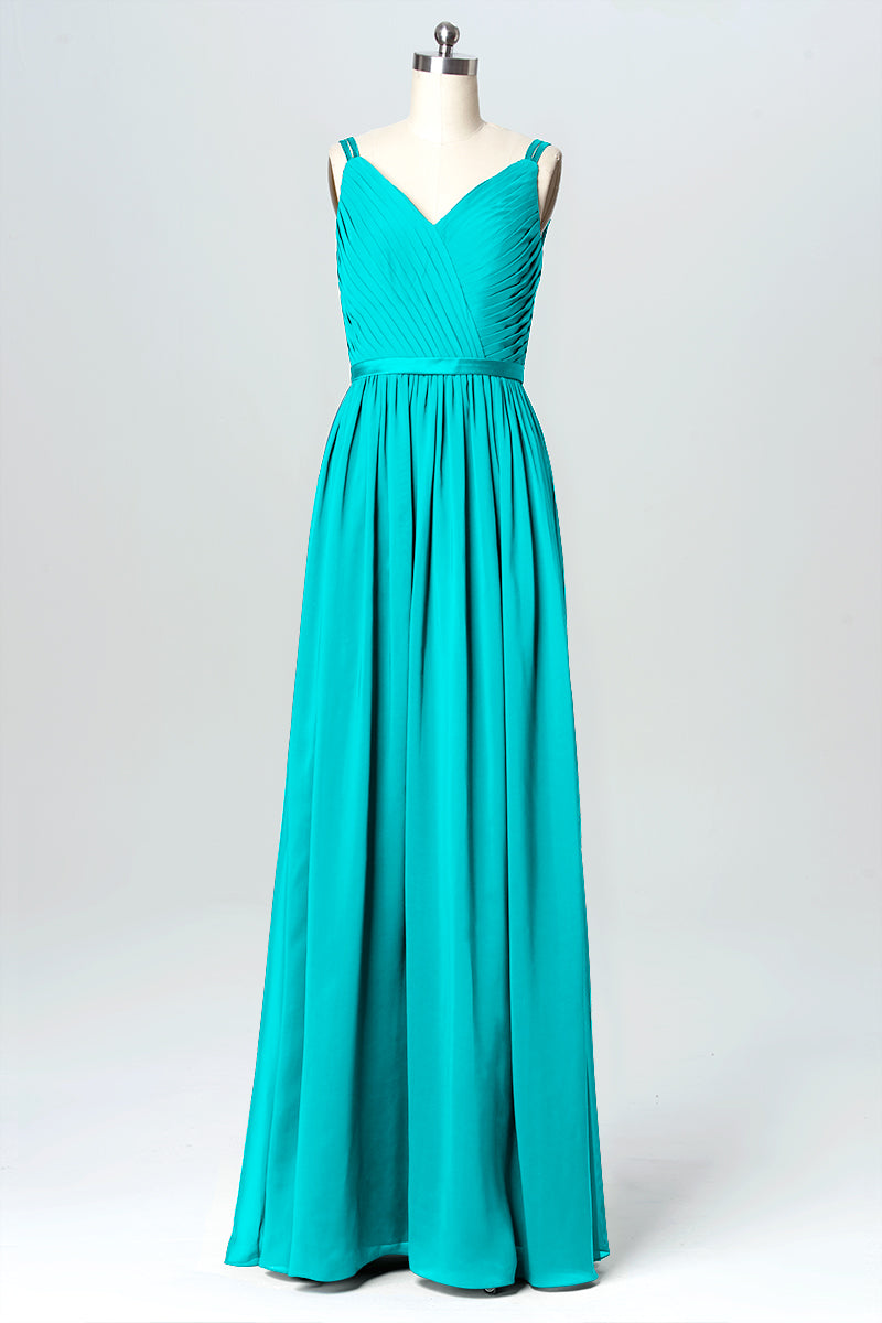 Chiffon Column V-Neck Sleeveless Bridesmaid Dress-B03079