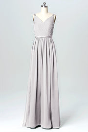 Chiffon Column V-Neck Sleeveless Bridesmaid Dress-B03079