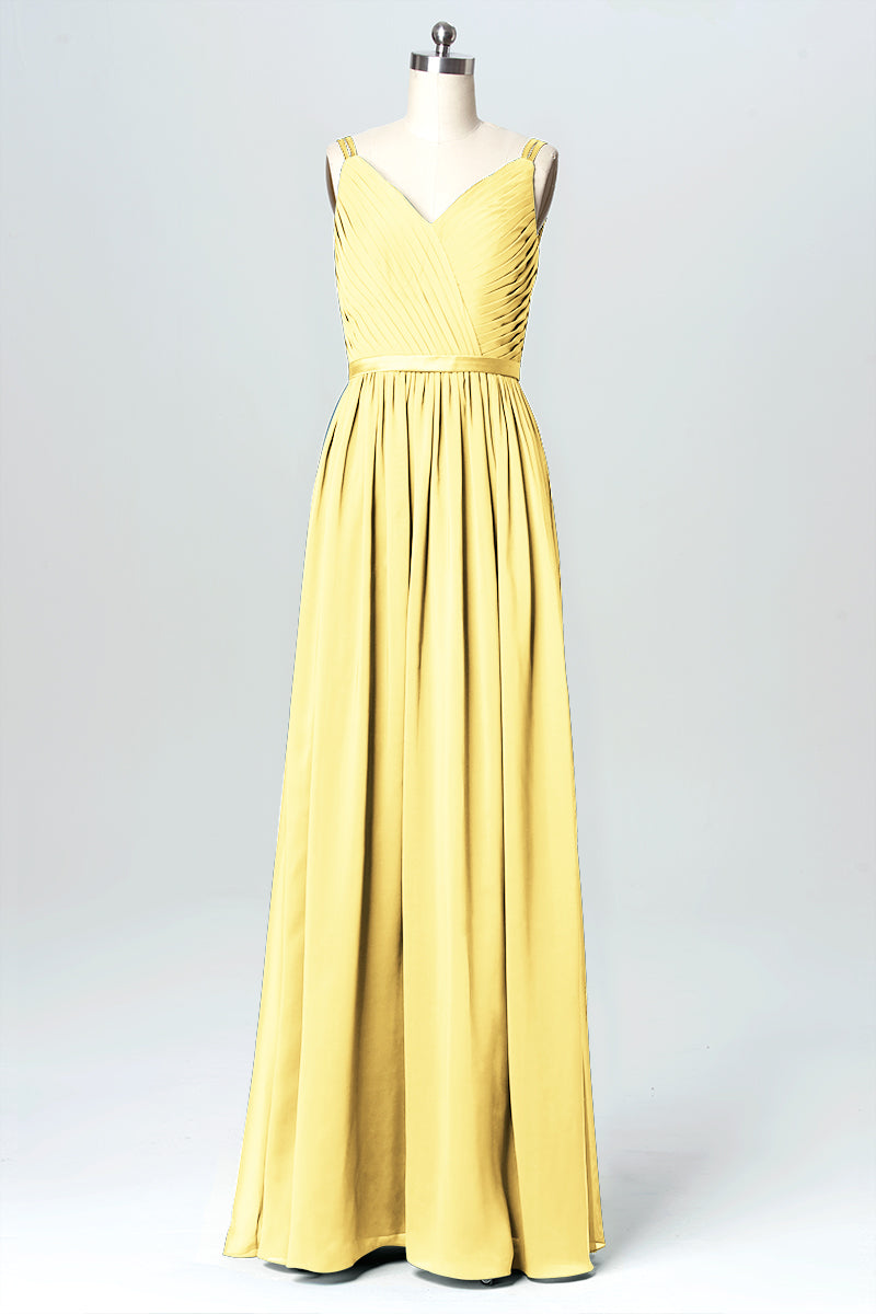 Chiffon Column V-Neck Sleeveless Bridesmaid Dress-B03079