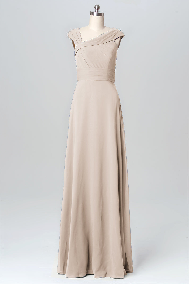 Chiffon Column Straps Sleeveless Bridesmaid Dress-B03082