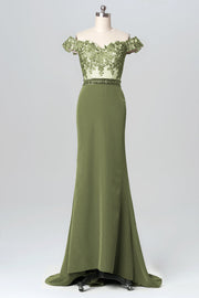Lace Column Off the Shoulder Sleeveless Bridesmaid Dress-B03084