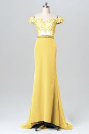 Lace Column Off the Shoulder Sleeveless Bridesmaid Dress-B03084