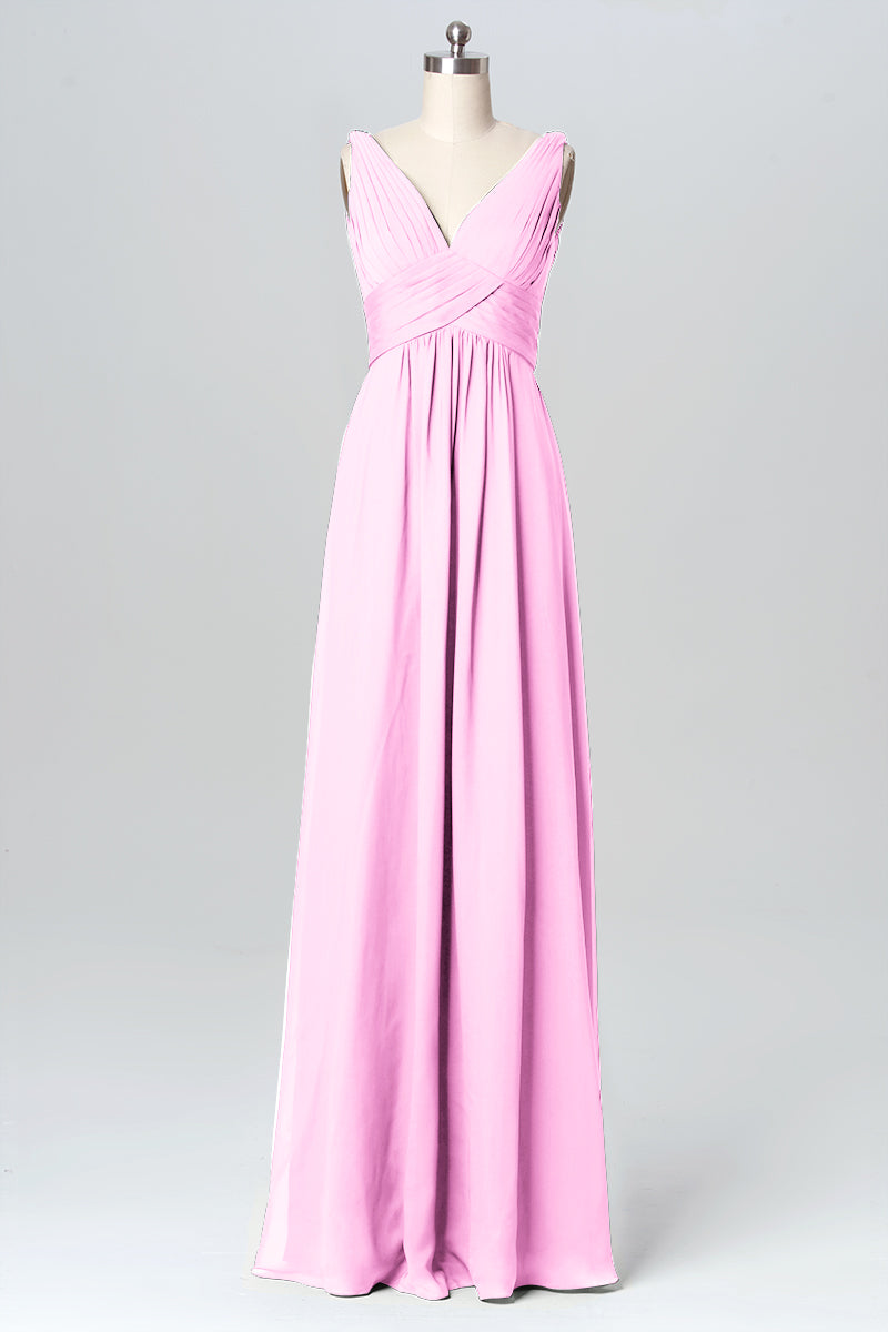 Chiffon Column V-Neck Sleeveless Bridesmaid Dress-B03086