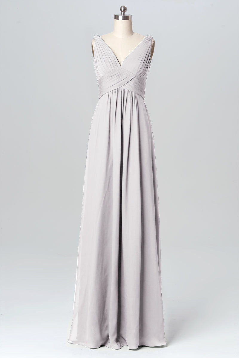 Chiffon Column V-Neck Sleeveless Bridesmaid Dress-B03086
