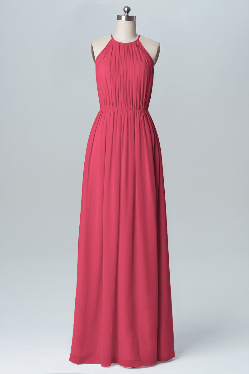 Lace Column Halter Sleeveless Bridesmaid Dress-B03088