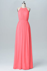 Lace Column Halter Sleeveless Bridesmaid Dress-B03088