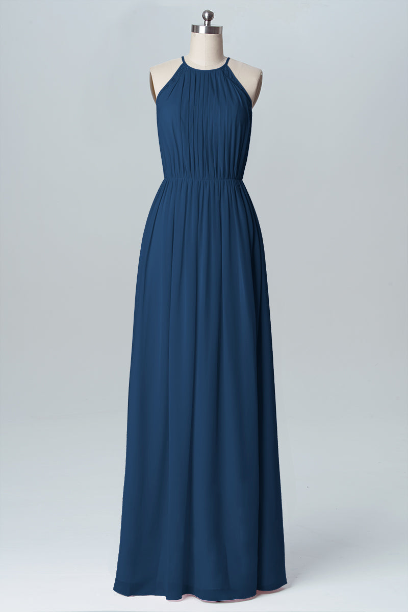 Lace Column Halter Sleeveless Bridesmaid Dress-B03088