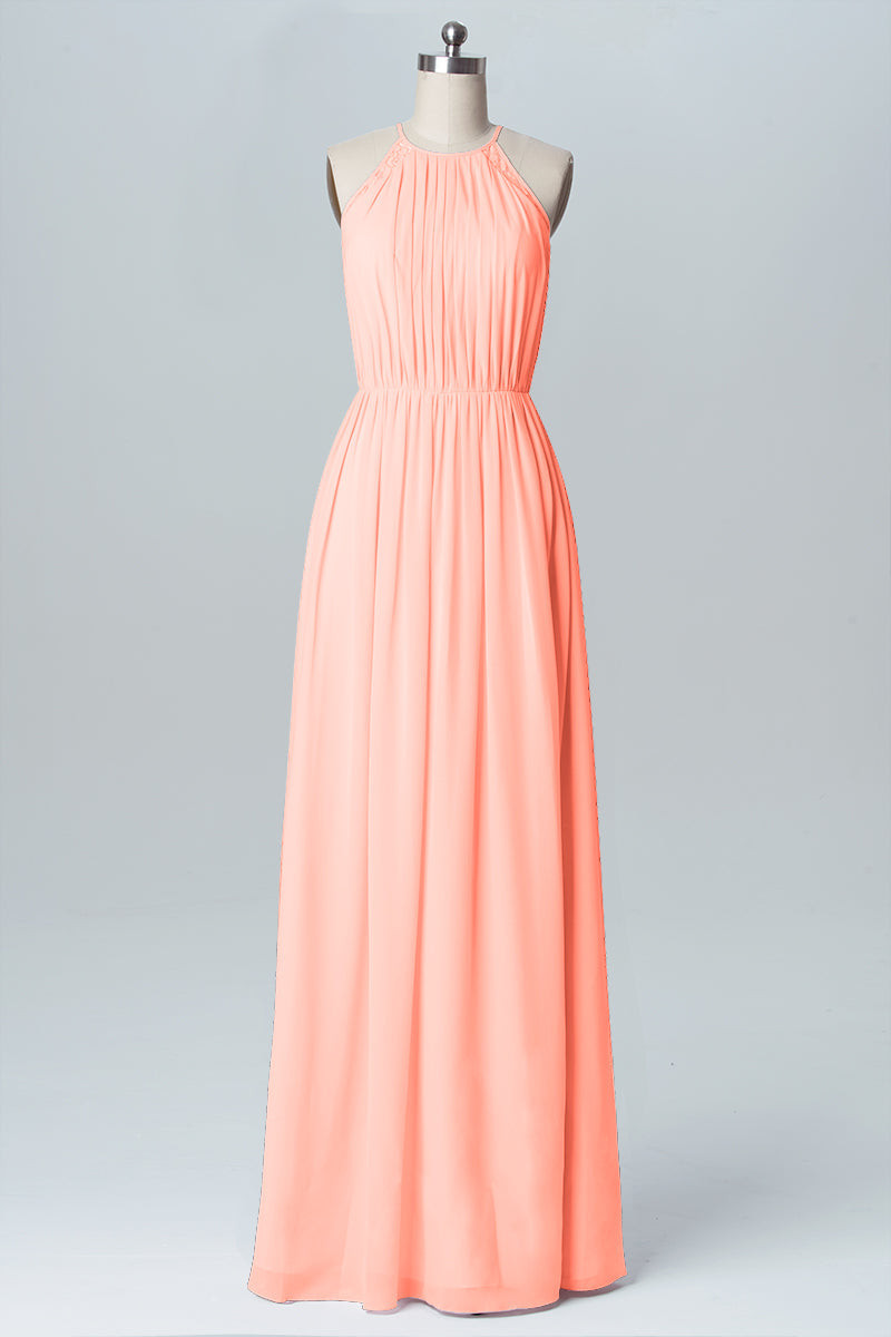 Lace Column Halter Sleeveless Bridesmaid Dress-B03088