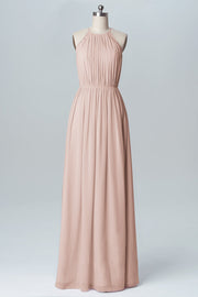 Lace Column Halter Sleeveless Bridesmaid Dress-B03088