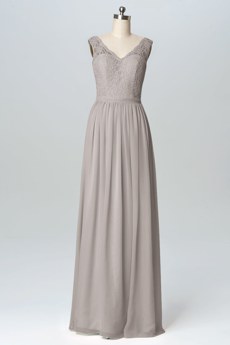 Lace Column V-Neck Sleeveless Bridesmaid Dress-B03089