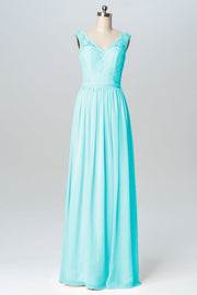 Lace Column V-Neck Sleeveless Bridesmaid Dress-B03089