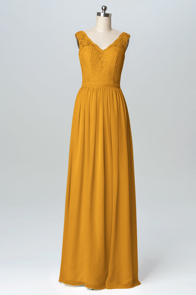Lace Column V-Neck Sleeveless Bridesmaid Dress-B03089