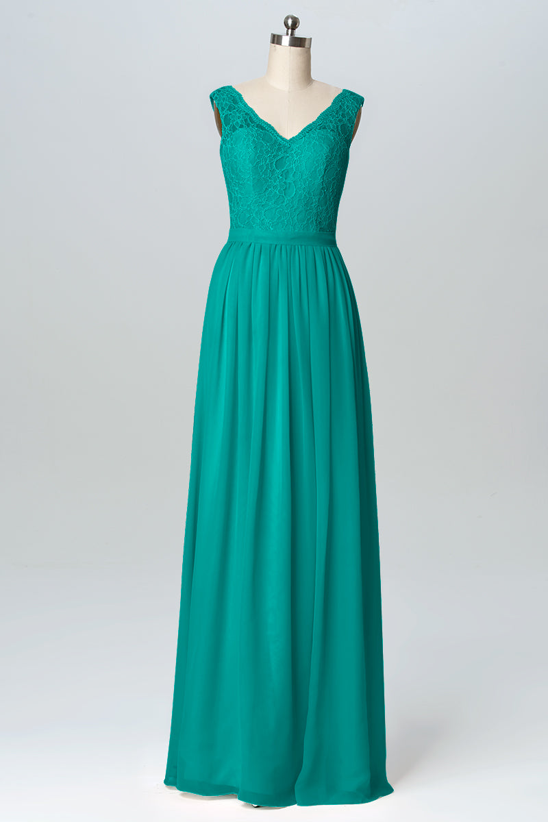 Lace Column V-Neck Sleeveless Bridesmaid Dress-B03089