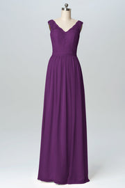 Lace Column V-Neck Sleeveless Bridesmaid Dress-B03089