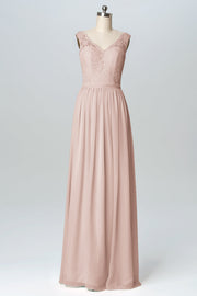 Lace Column V-Neck Sleeveless Bridesmaid Dress-B03089