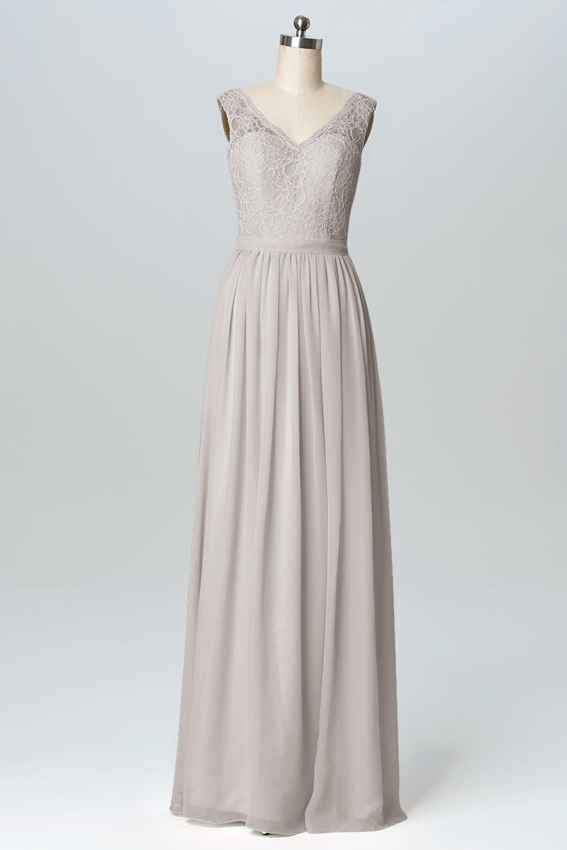 Lace Column V-Neck Sleeveless Bridesmaid Dress-B03089