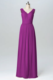 Lace Column V-Neck Sleeveless Bridesmaid Dress-B03089