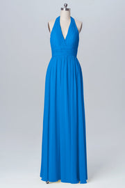 Chiffon Column Halter Sleeveless Bridesmaid Dress-B03091