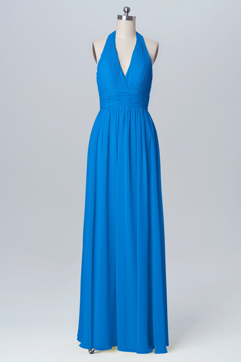 Chiffon Column Halter Sleeveless Bridesmaid Dress-B03091