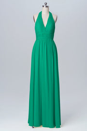 Chiffon Column Halter Sleeveless Bridesmaid Dress-B03091