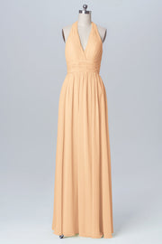 Chiffon Column Halter Sleeveless Bridesmaid Dress-B03091