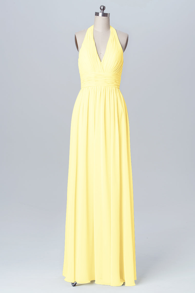 Chiffon Column Halter Sleeveless Bridesmaid Dress-B03091