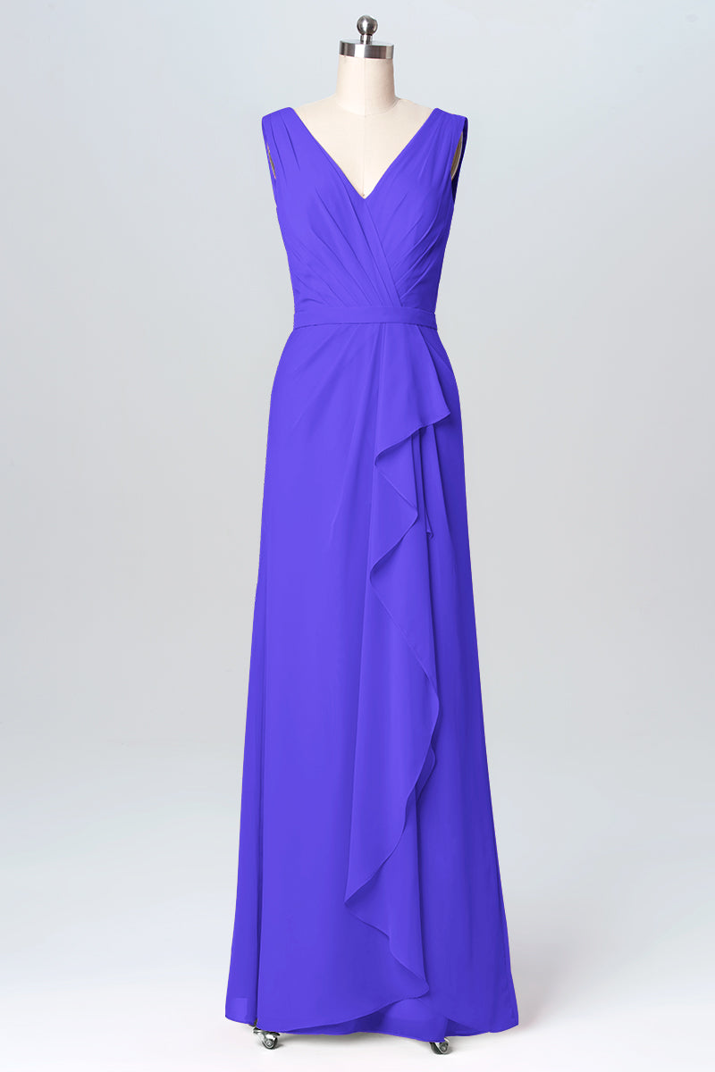 Chiffon Column V-Neck Sleeveless Bridesmaid Dress-B03093