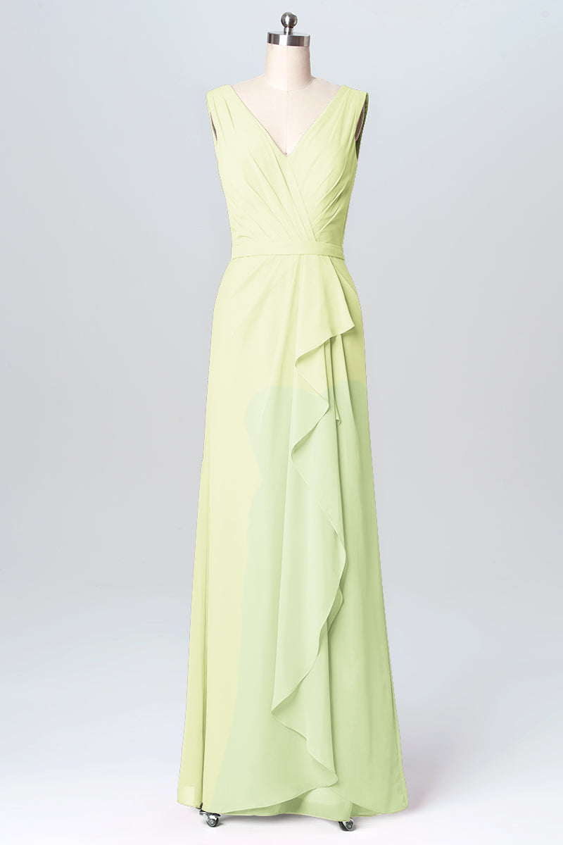 Chiffon Column V-Neck Sleeveless Bridesmaid Dress-B03093