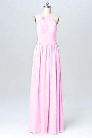 Chiffon Column Halter Sleeveless Bridesmaid Dress-B03095