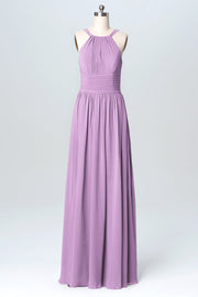 Chiffon Column Halter Sleeveless Bridesmaid Dress-B03095