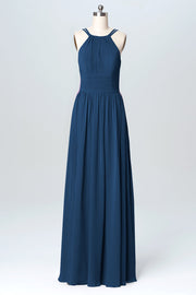 Chiffon Column Halter Sleeveless Bridesmaid Dress-B03095