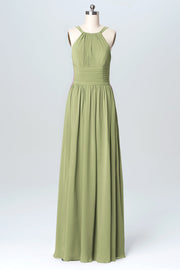 Chiffon Column Halter Sleeveless Bridesmaid Dress-B03095