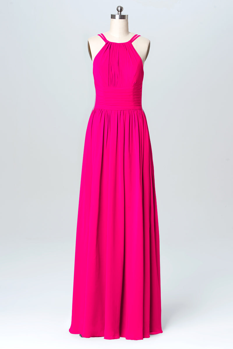 Chiffon Column Halter Sleeveless Bridesmaid Dress-B03095