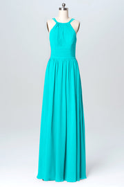 Chiffon Column Halter Sleeveless Bridesmaid Dress-B03095