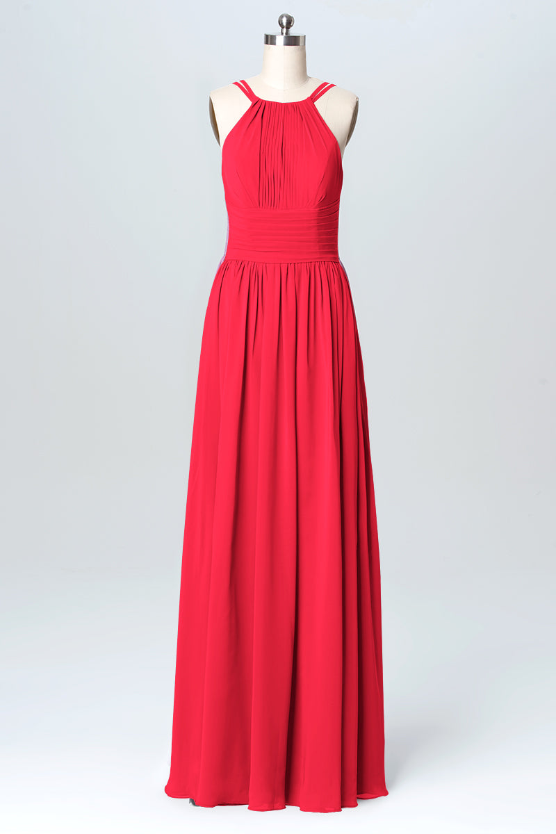 Chiffon Column Halter Sleeveless Bridesmaid Dress-B03095