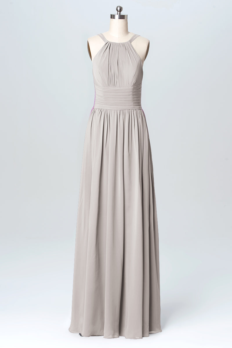 Chiffon Column Halter Sleeveless Bridesmaid Dress-B03095