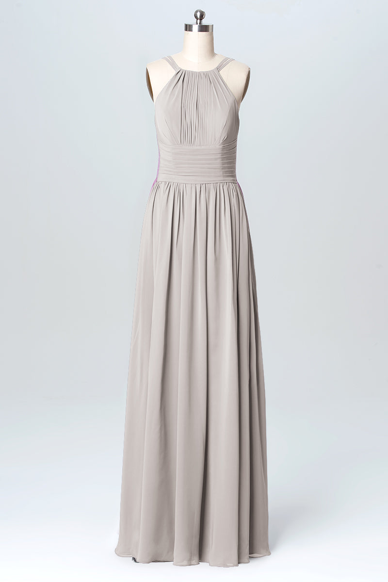 grey chiffon halter dress Chocolate 2026 Bridesmaid Dress A-line Long Chiffon Pleated Halter