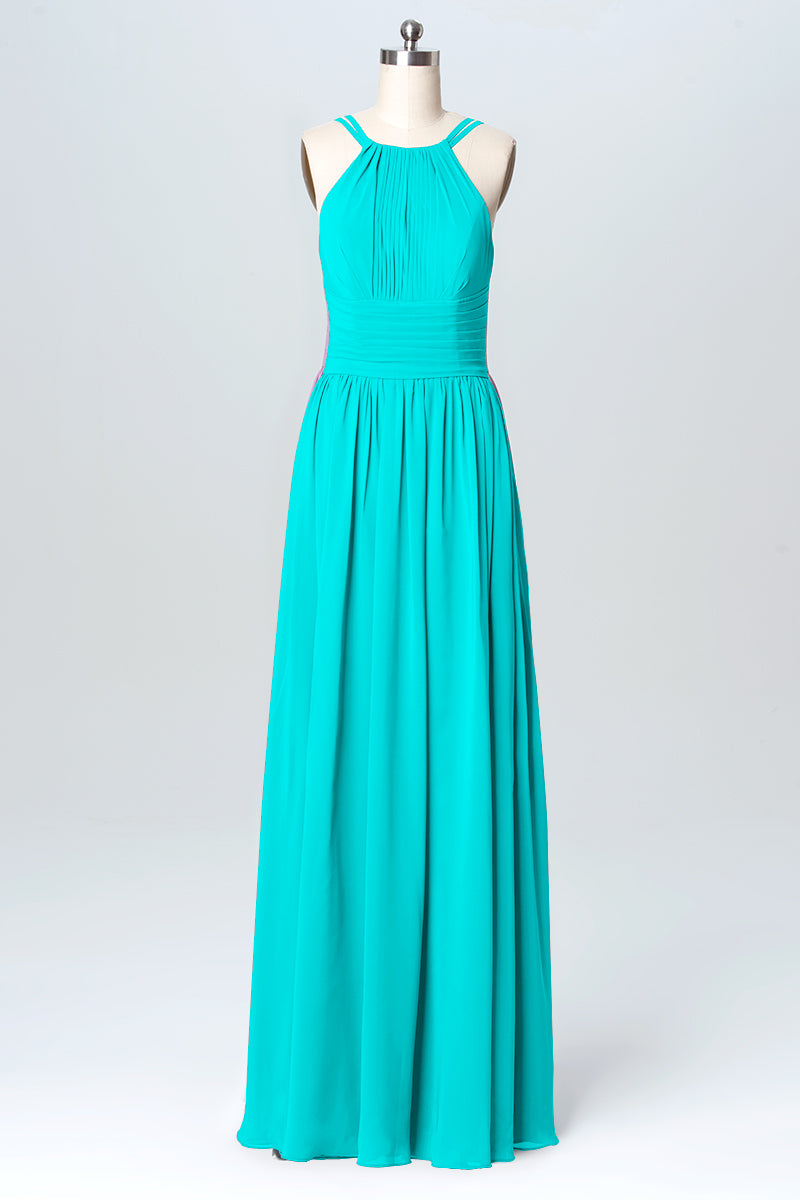 Chiffon Column Halter Sleeveless Bridesmaid Dress-B03095