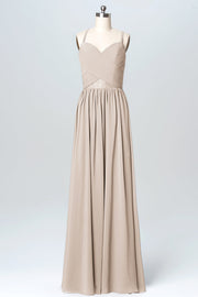 Lace Column Spaghetti Straps Sleeveless Bridesmaid Dress-B03096
