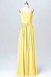 Lace Column Spaghetti Straps Sleeveless Bridesmaid Dress-B03096