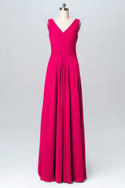 Chiffon Column V-Neck Sleeveless Bridesmaid Dress-B03097