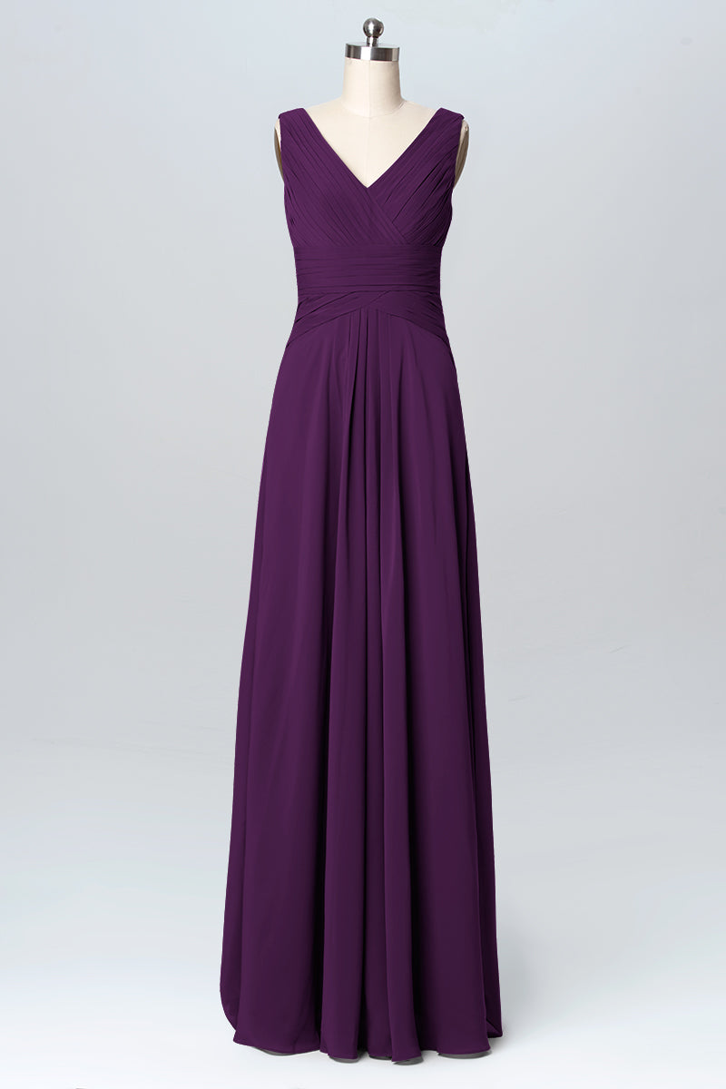 Chiffon Column V-Neck Sleeveless Bridesmaid Dress-B03097