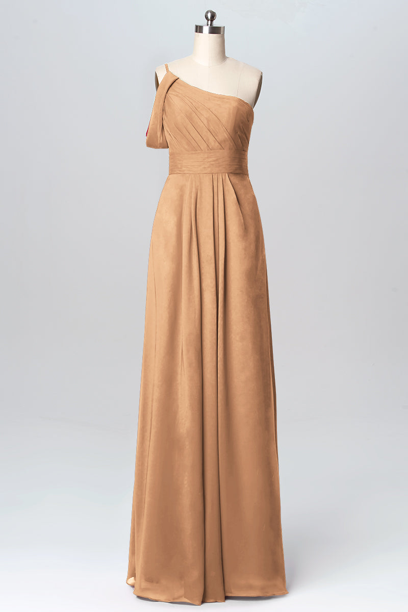 Chiffon Column One Shoulder Sleeveless Bridesmaid Dress-B03100