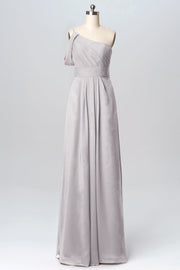 Chiffon Column One Shoulder Sleeveless Bridesmaid Dress-B03100