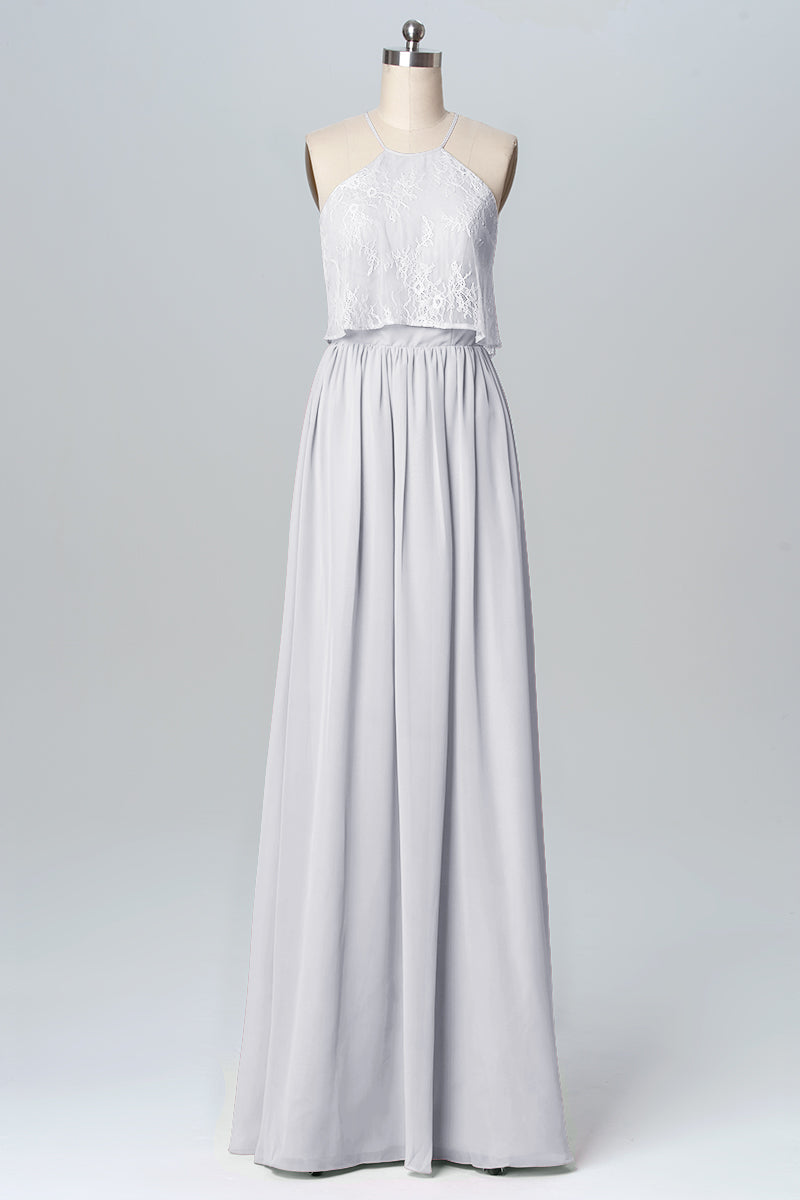 Chiffon Column Halter Sleeveless Bridesmaid Dress-B03101