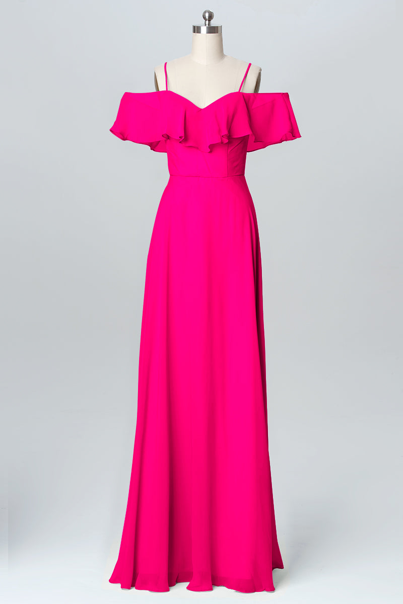 Chiffon Column Spaghetti Straps Sleeveless Bridesmaid Dress-B03102