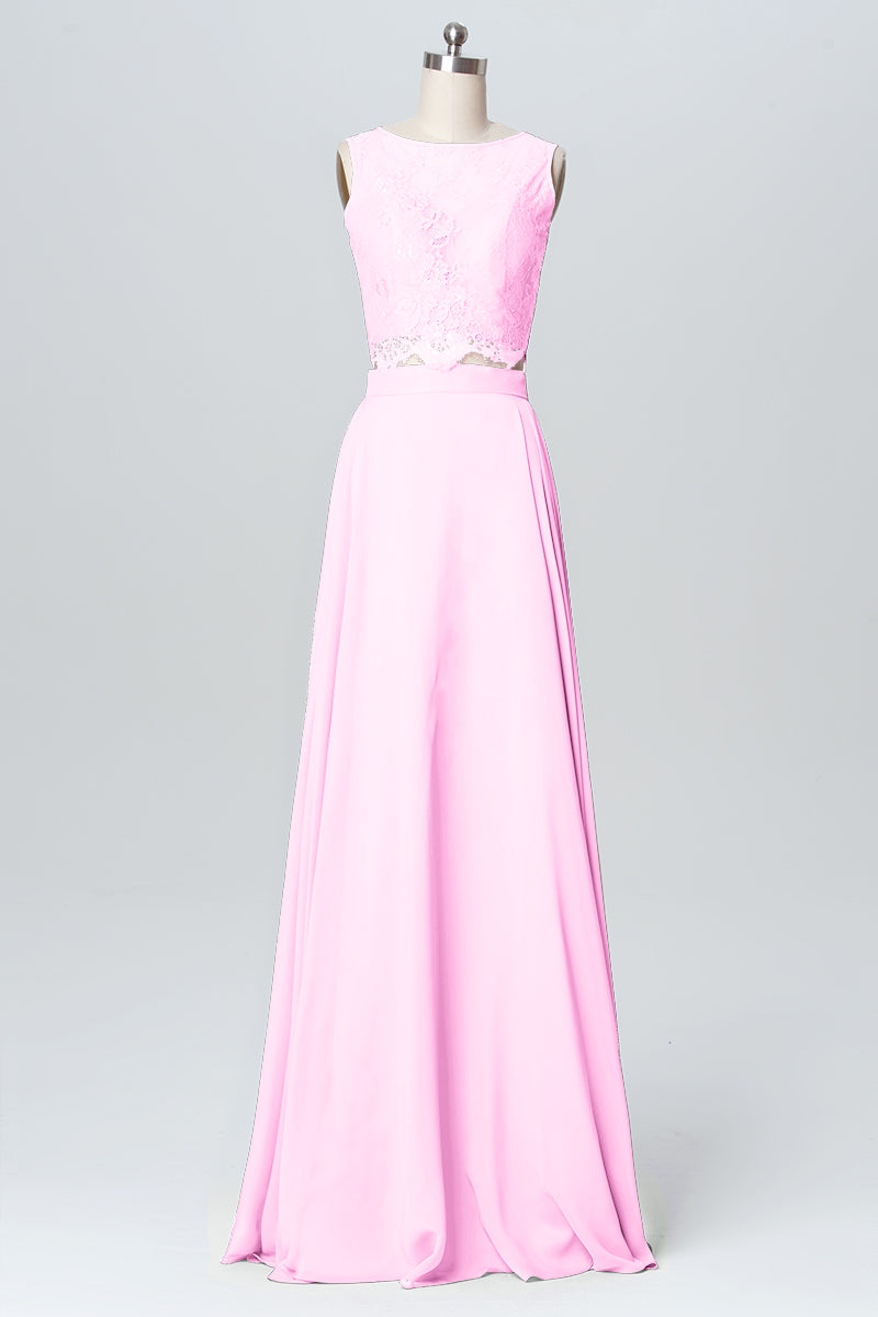 Lace Column Boat Neck Sleeveless Bridesmaid Dress-B03103