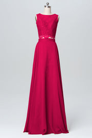 Lace Column Boat Neck Sleeveless Bridesmaid Dress-B03103